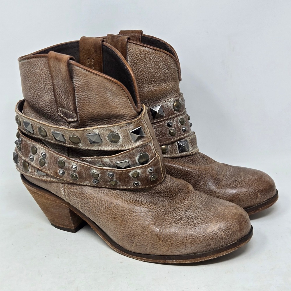 Corral Brown Leather Studded Harness Ankle Boots Womens 10 M Distressed Western
